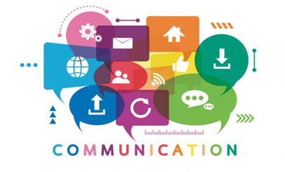 Random communication symbols in random colors stock photo