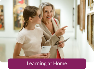 Button link to resources for Learning at Home