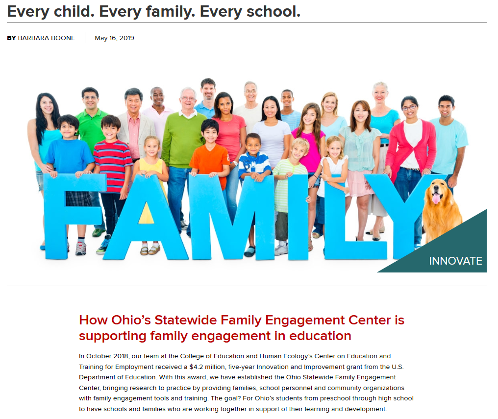 Website page for How Ohio's Statewide Family Engagement Center is supporting family engagement in education