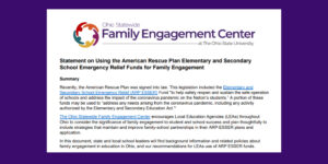 Screenshot of the Ohio Statewide Family Engagement Center's Statement on Using the American Rescue Plan Elementary and Secondary School Emergency Relief Funds for Family Engagement