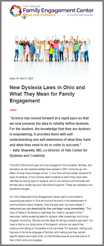 Issue 34: New Dyslexia Laws in Ohio and What They Mean for Family Engagement