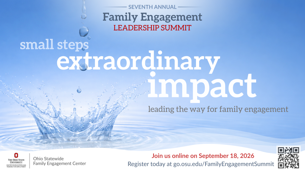 Annual Family Engagement Leadership Summit September 18, 2026 promo flyer with tagline "Small Steps, Extraordinary Impact: Leading the way for family engagement"