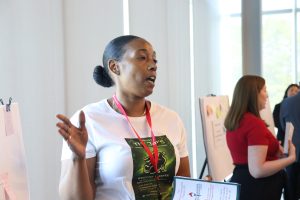 Ohio parent Charde' presenting at the Family Leaders for Ohio Schools Academy celebration to other parent leaders and state education leaders